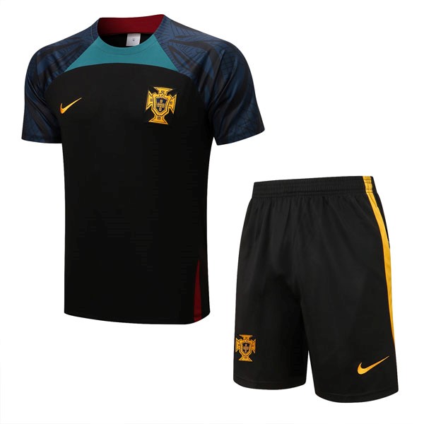 Trainingsshirt Portugal Komplett-Set 2022-23 Schwarz